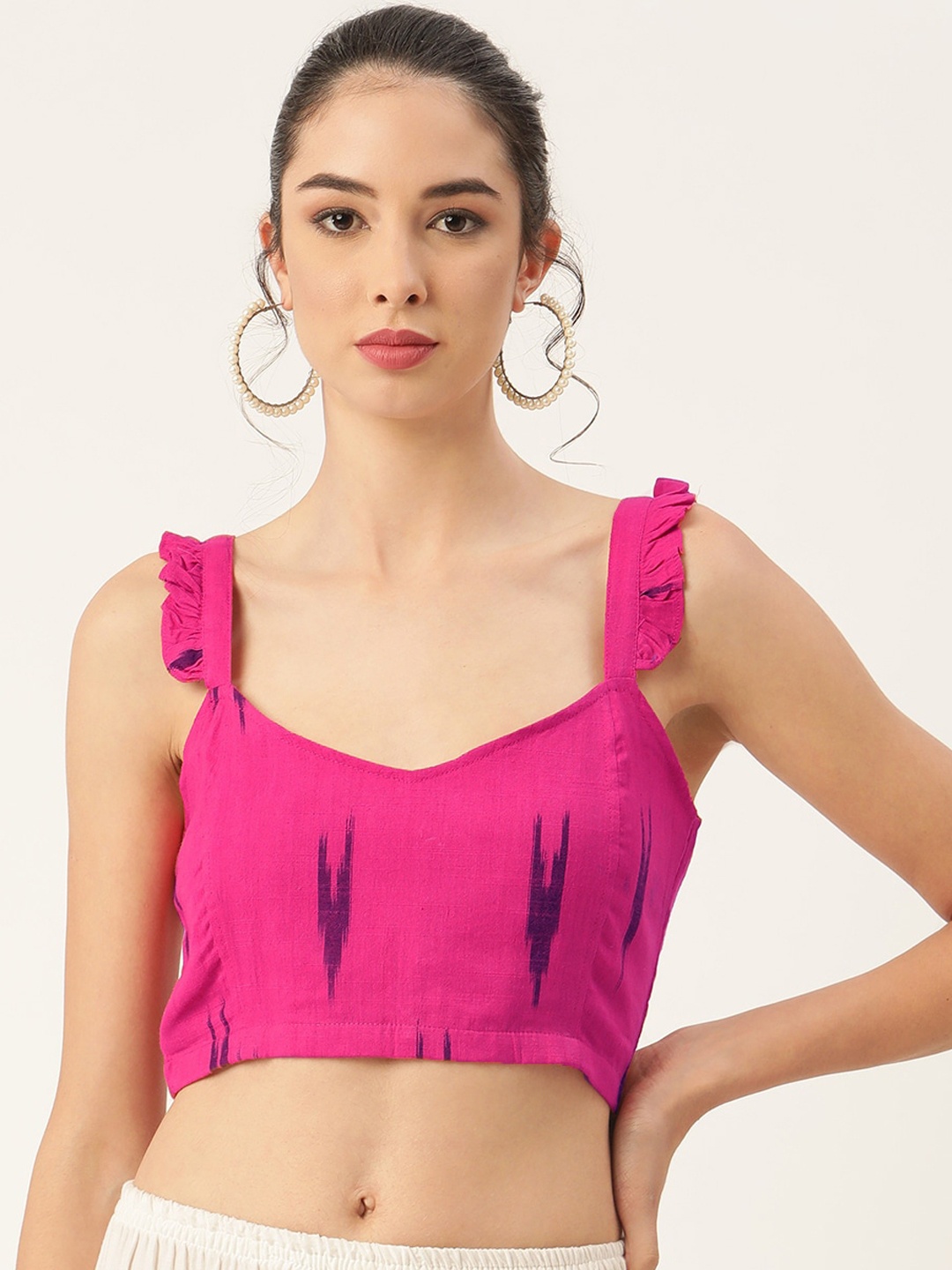 

Molcha Women Magenta Printed Cotton Saree Blouse