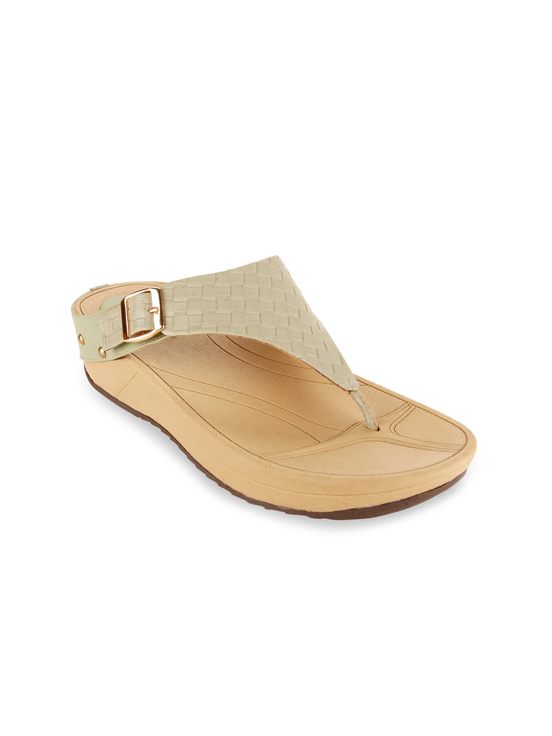 

Rocia Women Green Textured Open Toe Flats with Buckles