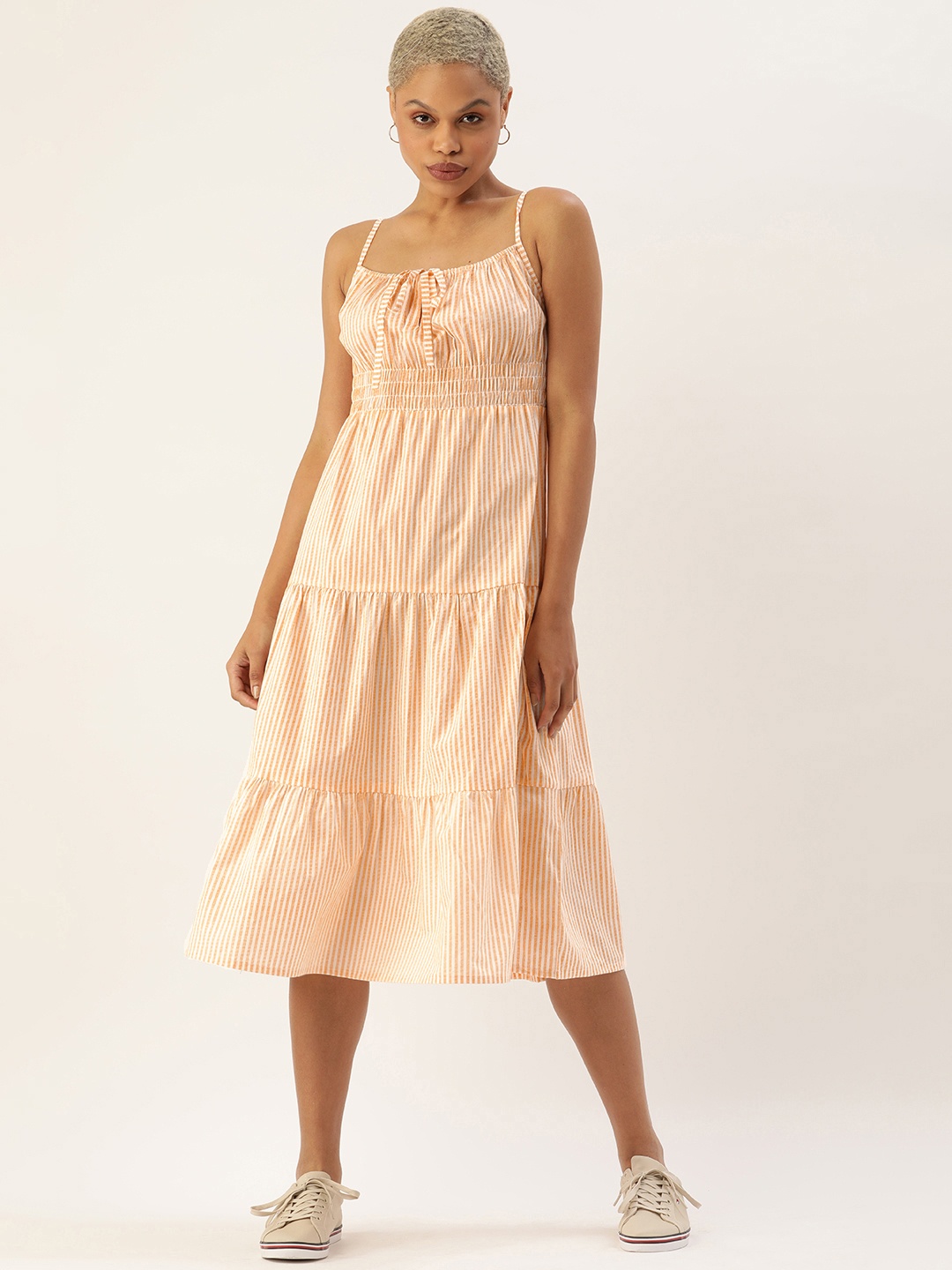 

FOREVER 21 Multicoloured Striped Keyhole Neck A-Line Maxi Dress, Multi