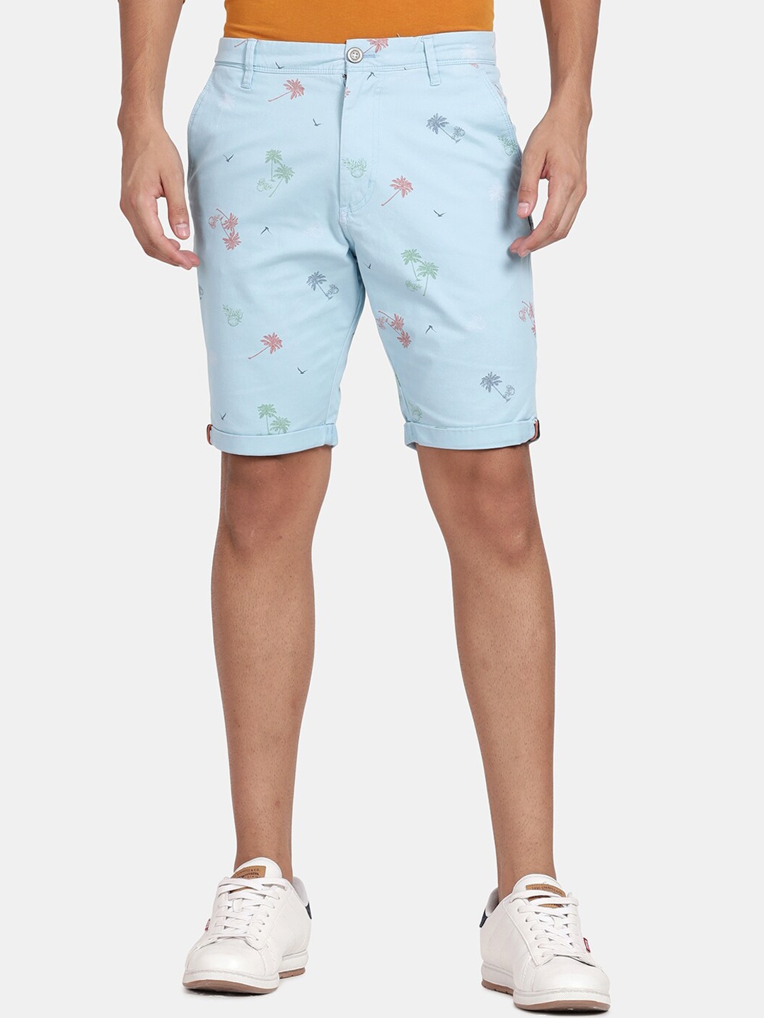 

t-base Men Sky Blue Conversational Printed Shorts