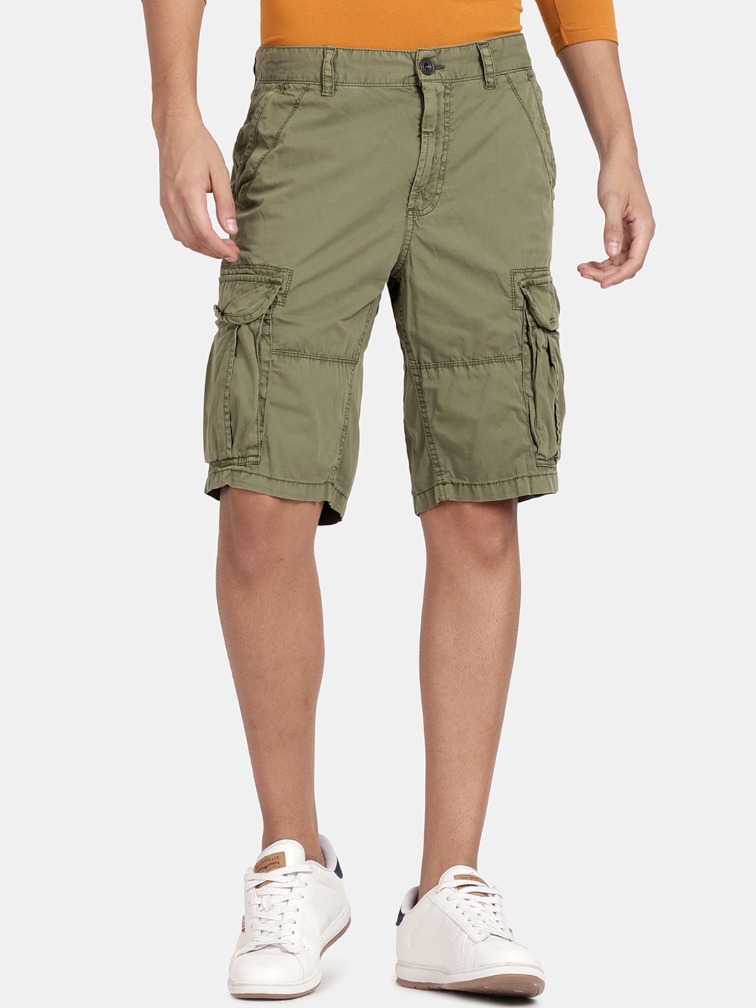 

t-base Men Olive Green Cotton Cargo Shorts