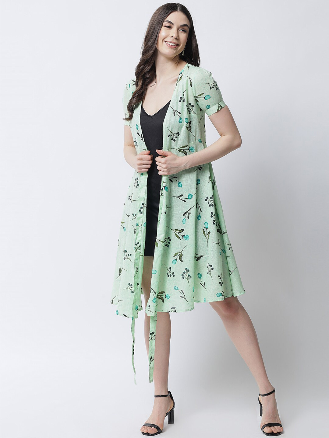

emeros Women Sea Green Floral Wrap-style Dress