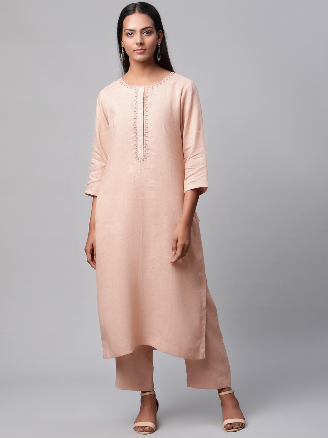 

Linen Club Woman Women Pink Linen Sustainable Kurta with Palazzos