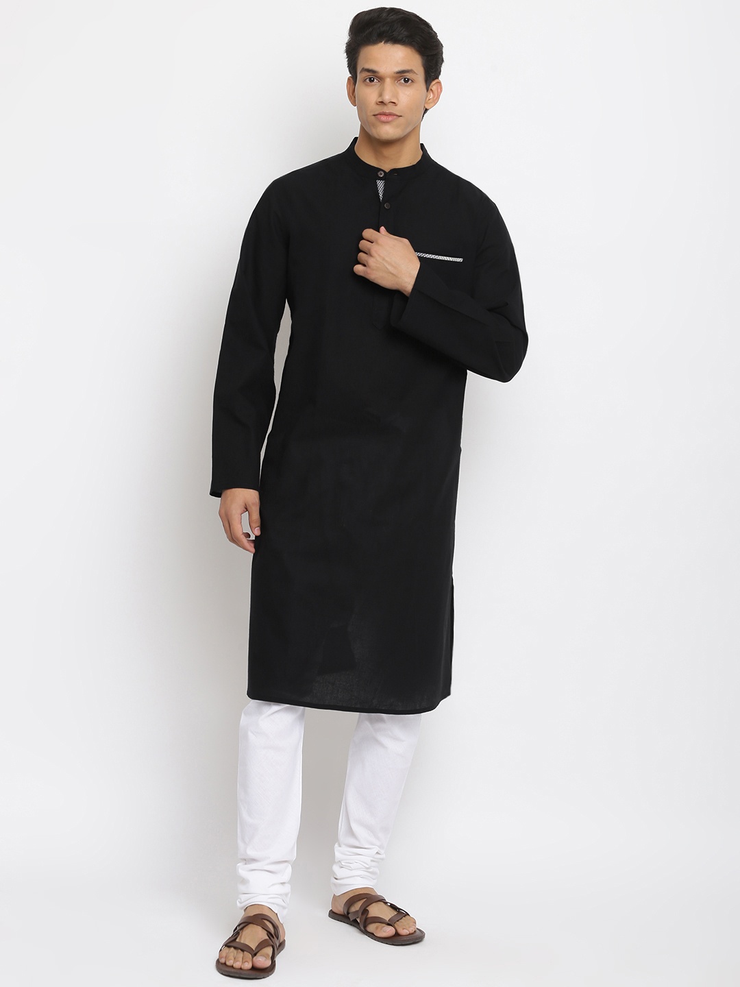 

Fabindia Men Black Solid Pure Cotton Comfort Fit Kurta