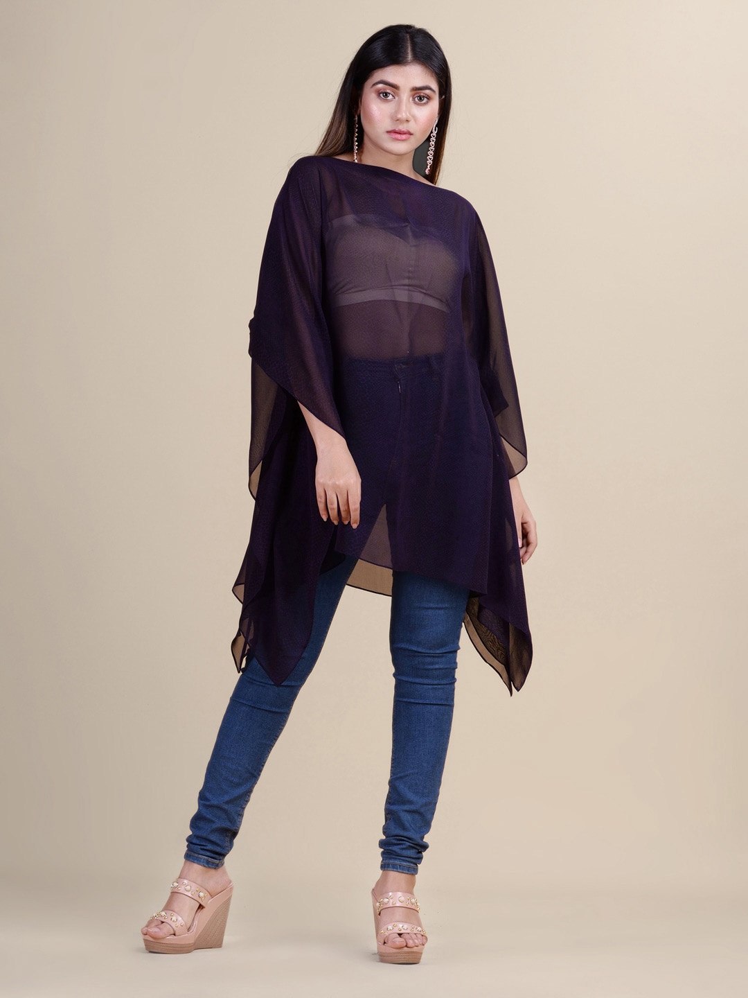 

Laa Calcutta Navy Blue Boat Neck Printed Tunic