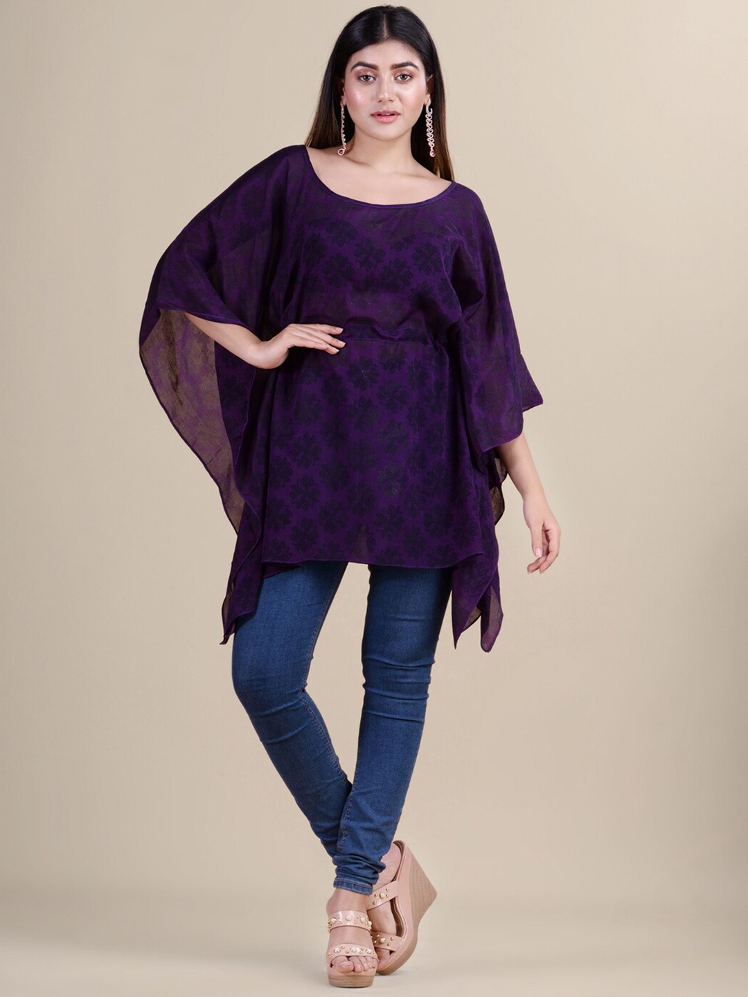 

Laa Calcutta Women Purple & Black Printed Kaftan Tunic