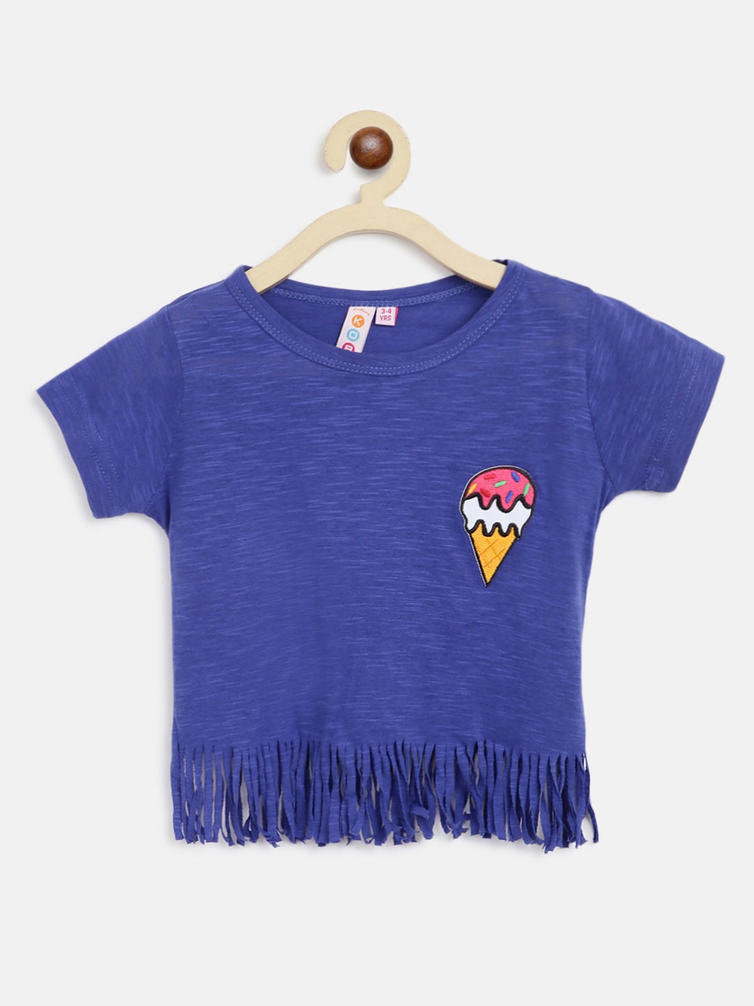 

Kids On Board Girls Blue Solid Pure Cotton Regular Top