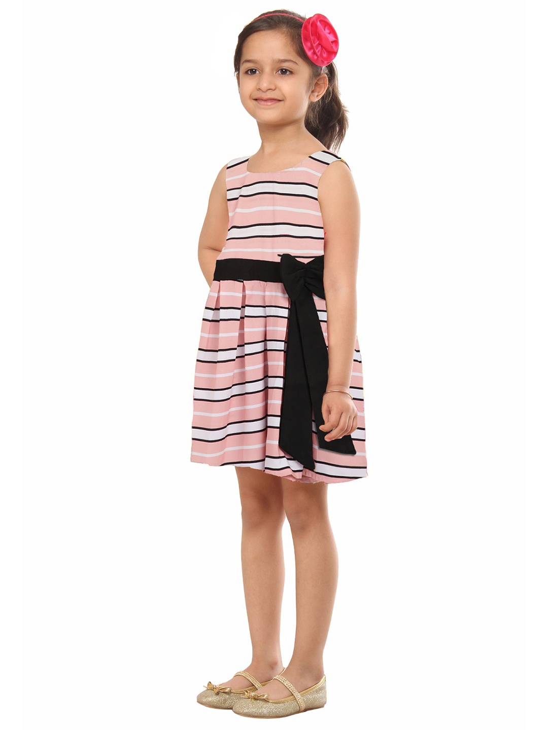 

Kids On Board Pink & White Striped Crepe Dress