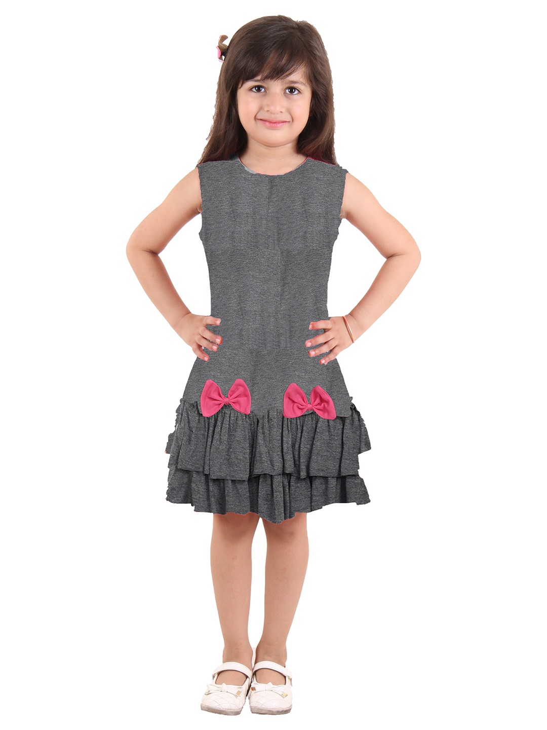 

Kids On Board Grey Pure Cotton A-Line Dress With Bows