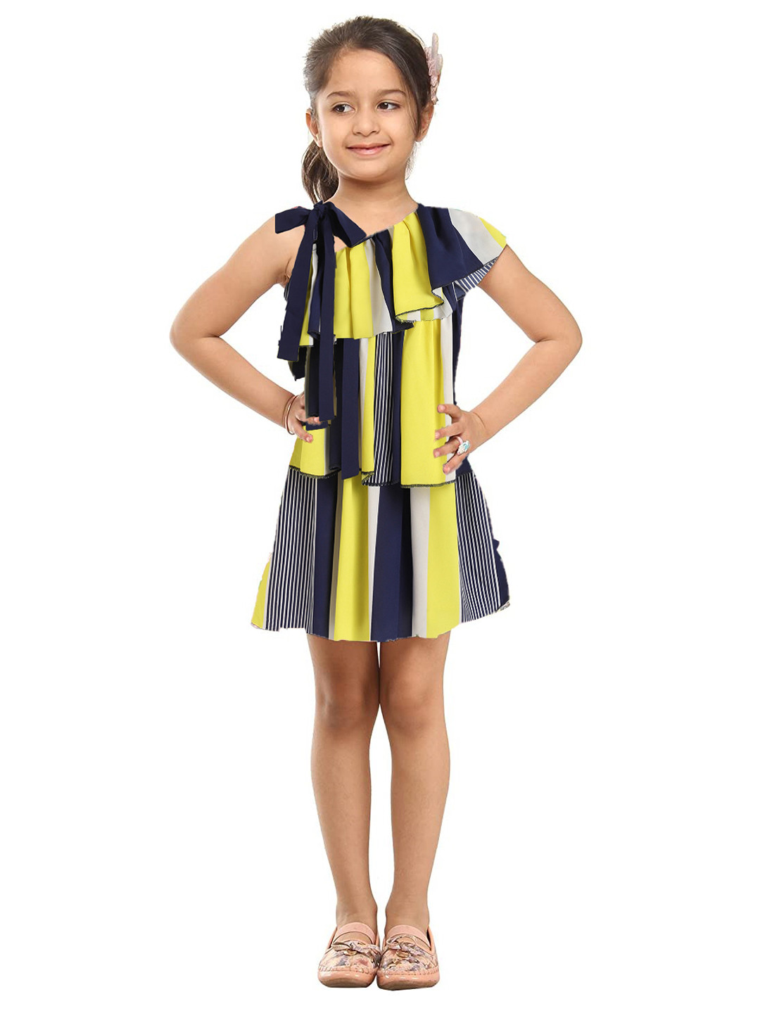 

Kids On Board Navy Blue Striped Crepe A-Line Dress