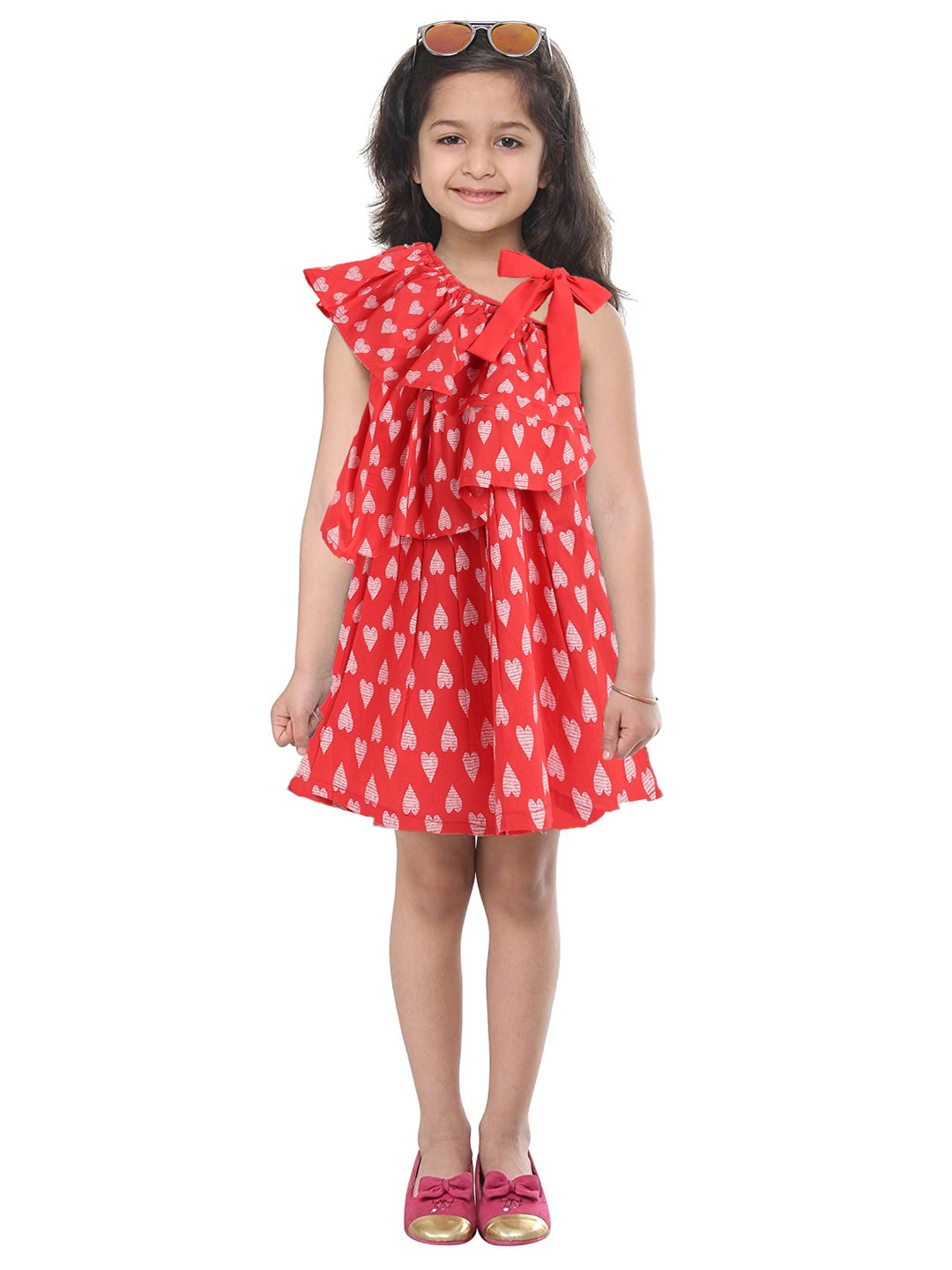 

Kids On Board Girls Red One Shoulder Layered Dress