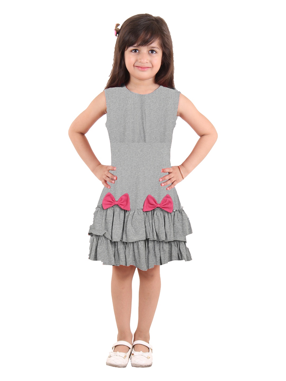 

Kids On Board kids-Girls Grey Drop-Waist with Pink Bow Dress