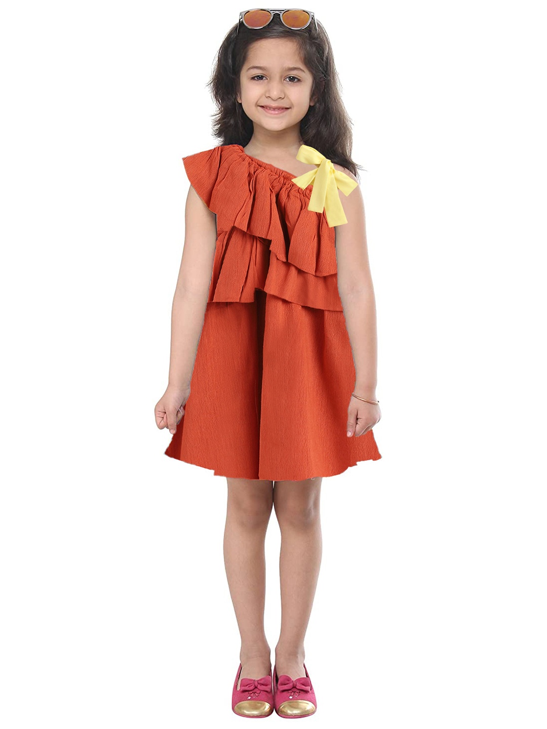

Kids On Board Orange Pure Cotton A-Line Ruffle Dress