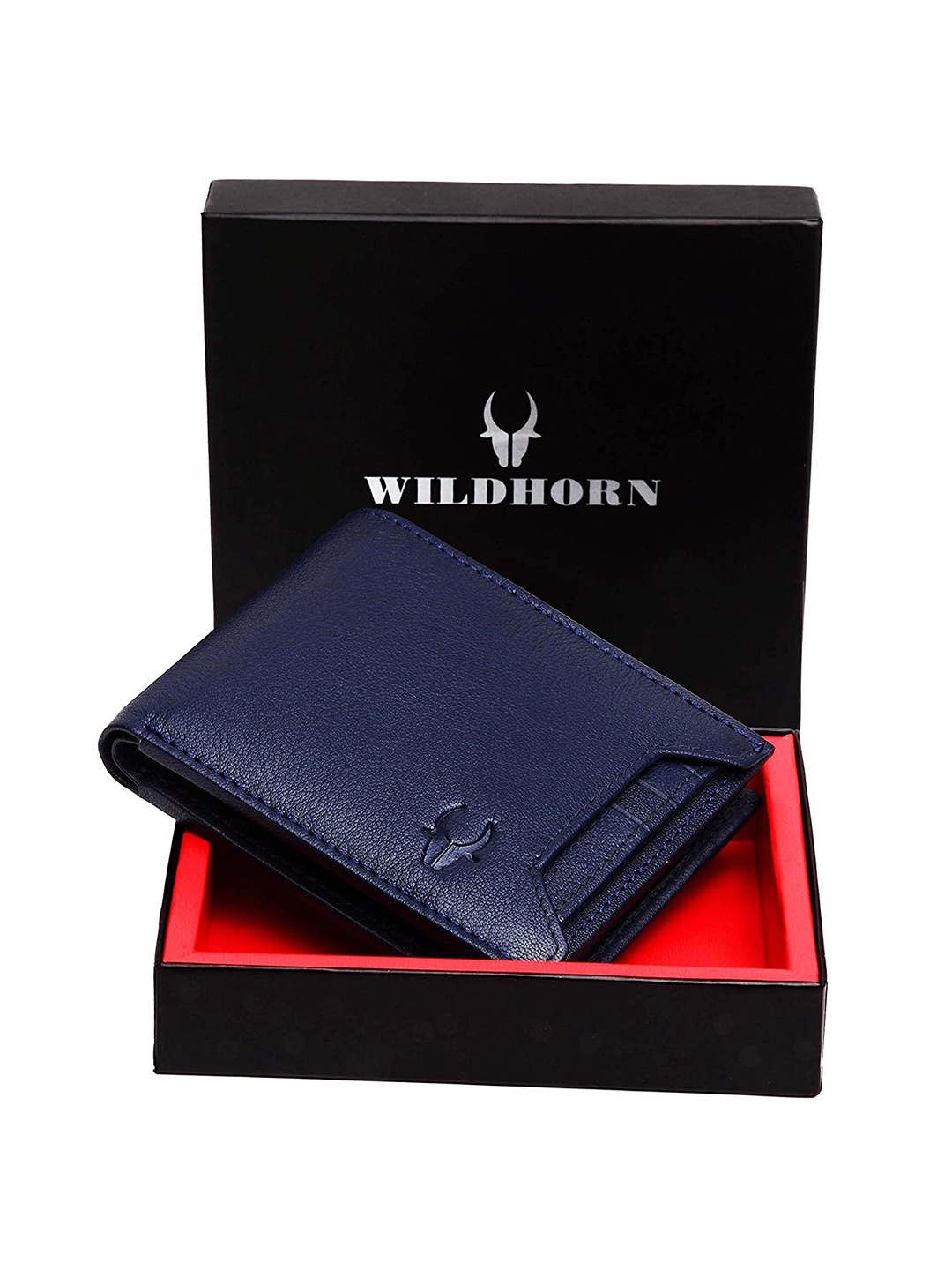 

WildHorn Men Navy Genuine Leather Wallet, Navy blue
