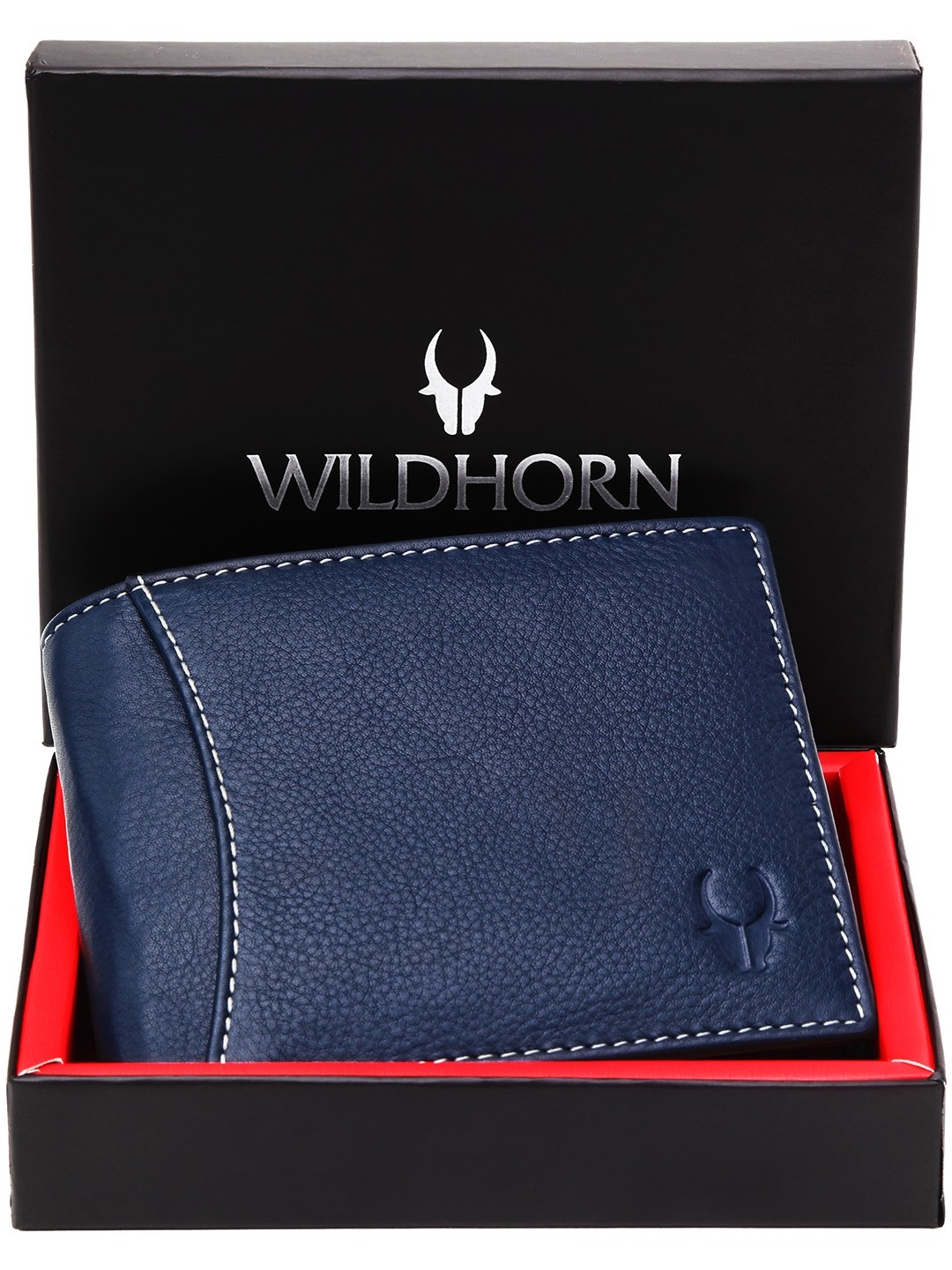 

WildHorn Men Navy Genuine Leather Wallet, Navy blue