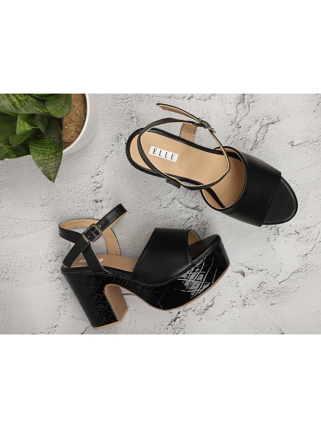 

ELLE Women Black Textured Block Heels