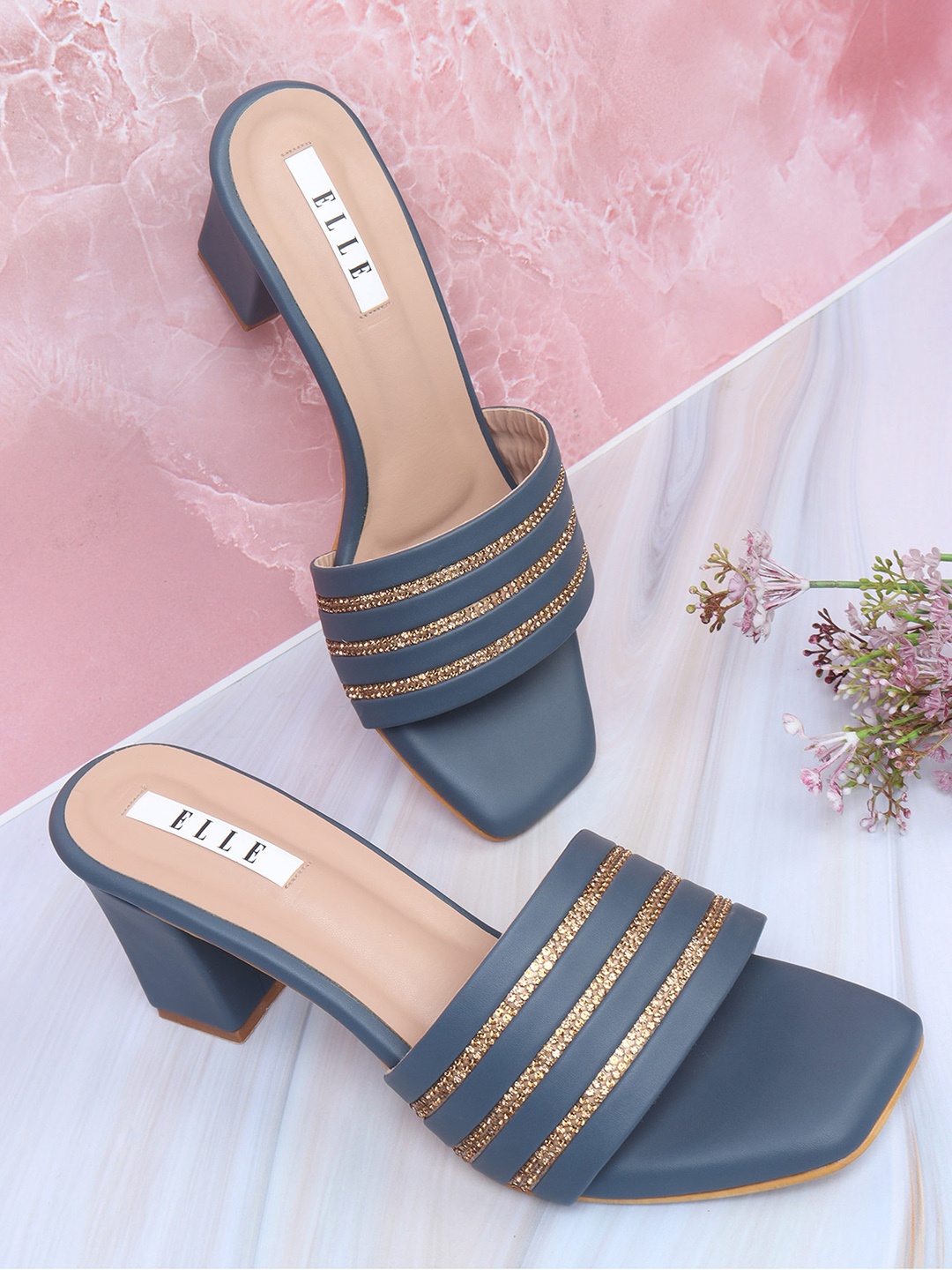 

ELLE Blue Striped Block Sandals