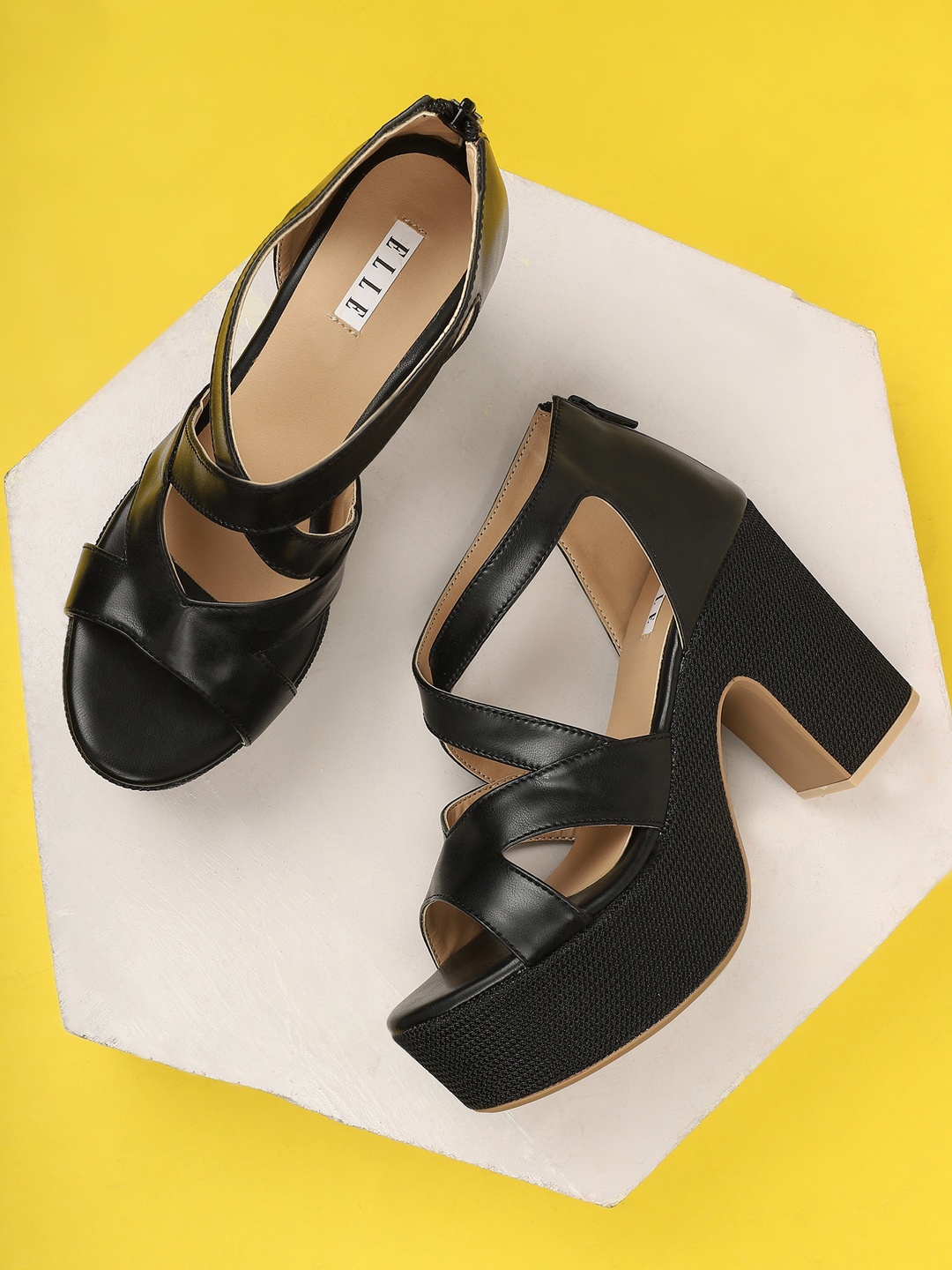

ELLE Black Colourblocked sandals with Buckles