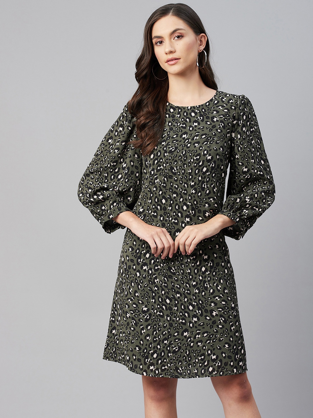 

Marks & Spencer Women Olive Green & Black Animal Print A-Line Dress
