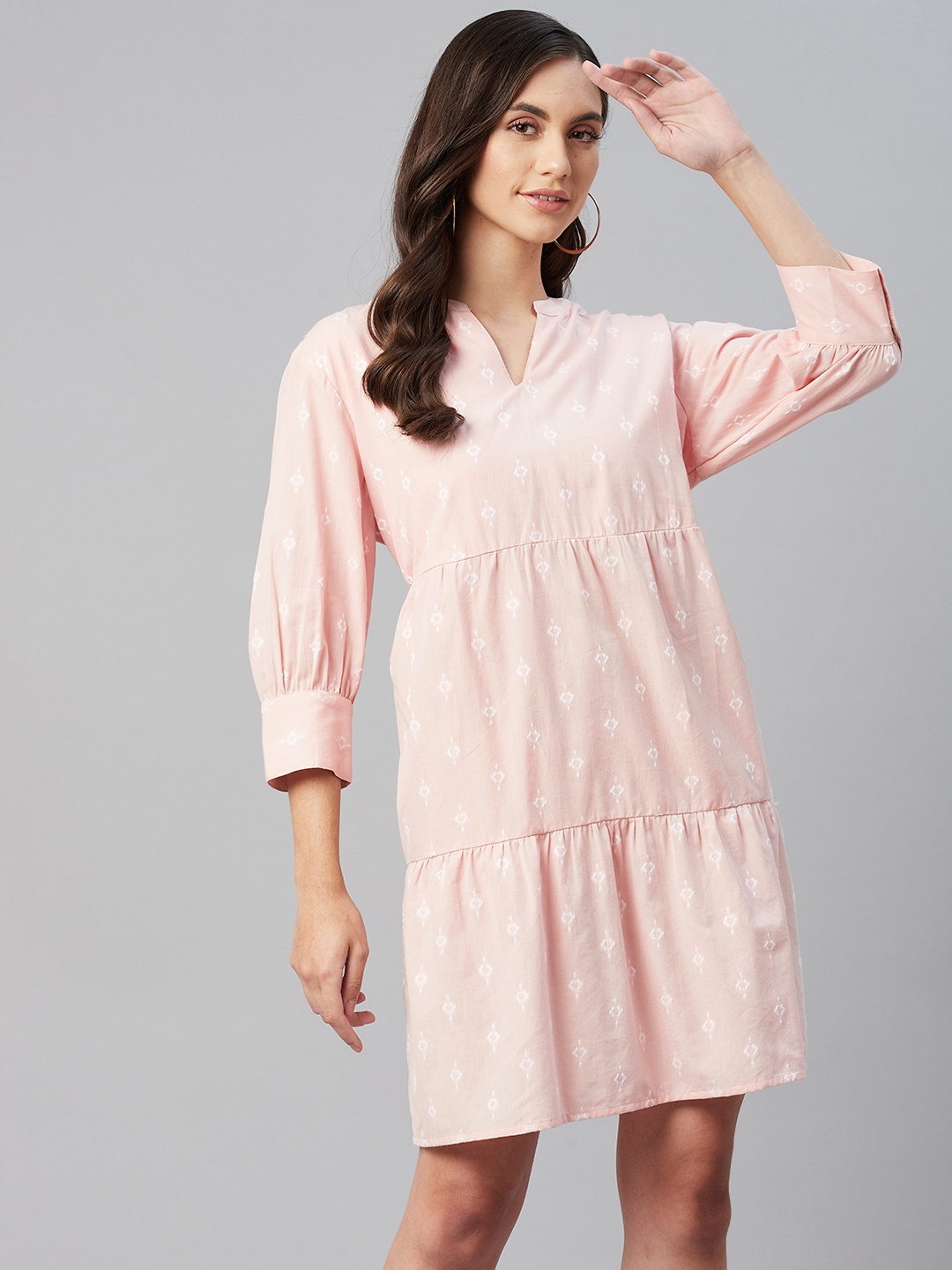 

Marks & Spencer Pink & White Embroidered Cotton A-Line Dress