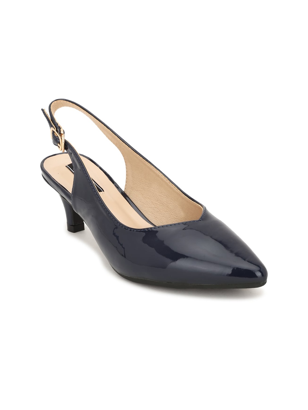 

Van Heusen Woman Navy Blue PU Kitten Pumps with Buckles