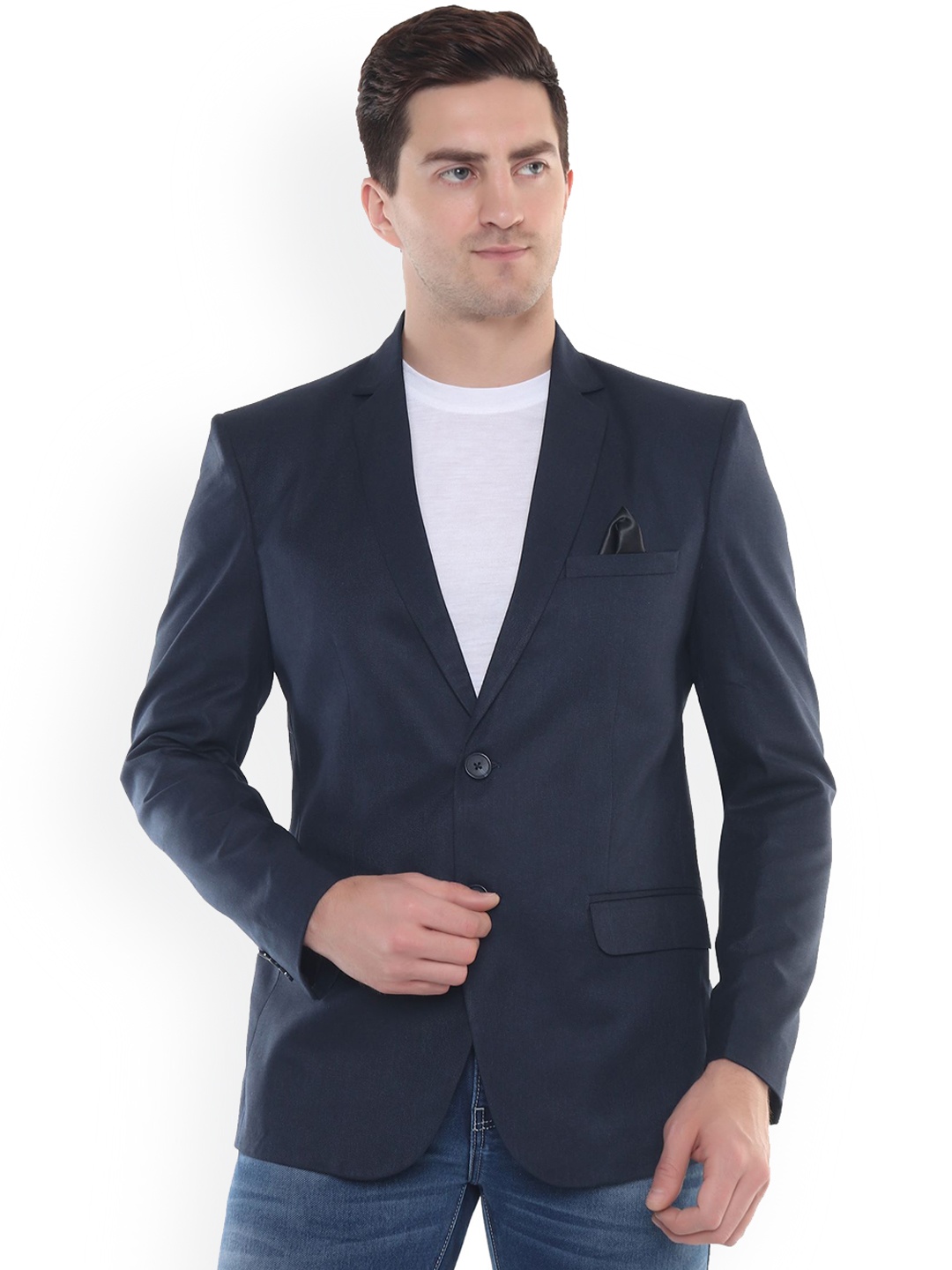 

DKGF FASHION Men Blue Solid Single Breasted Blazer