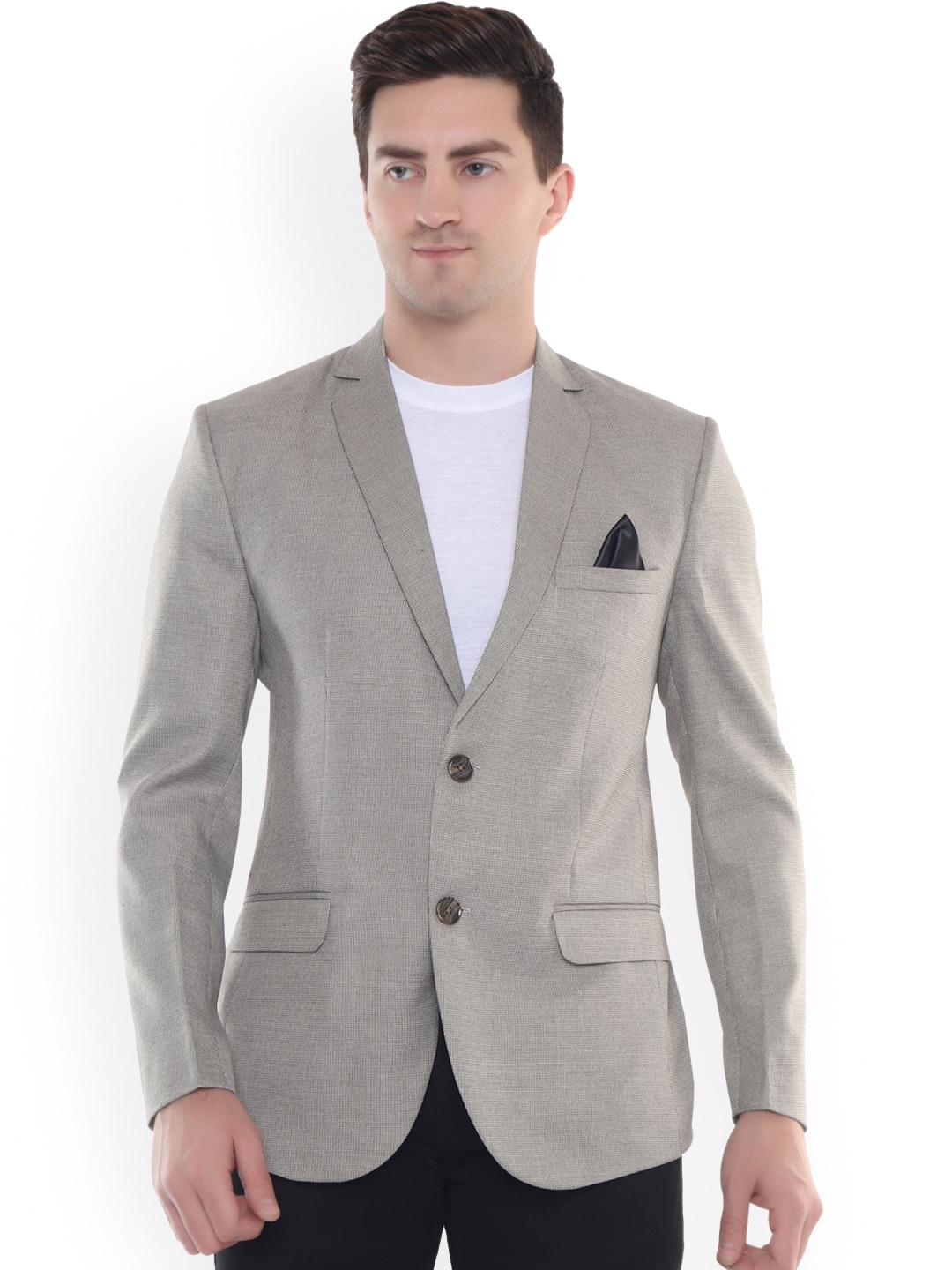 

DKGF FASHION Men Grey Solid Single Breasted Regular Fit Blazers
