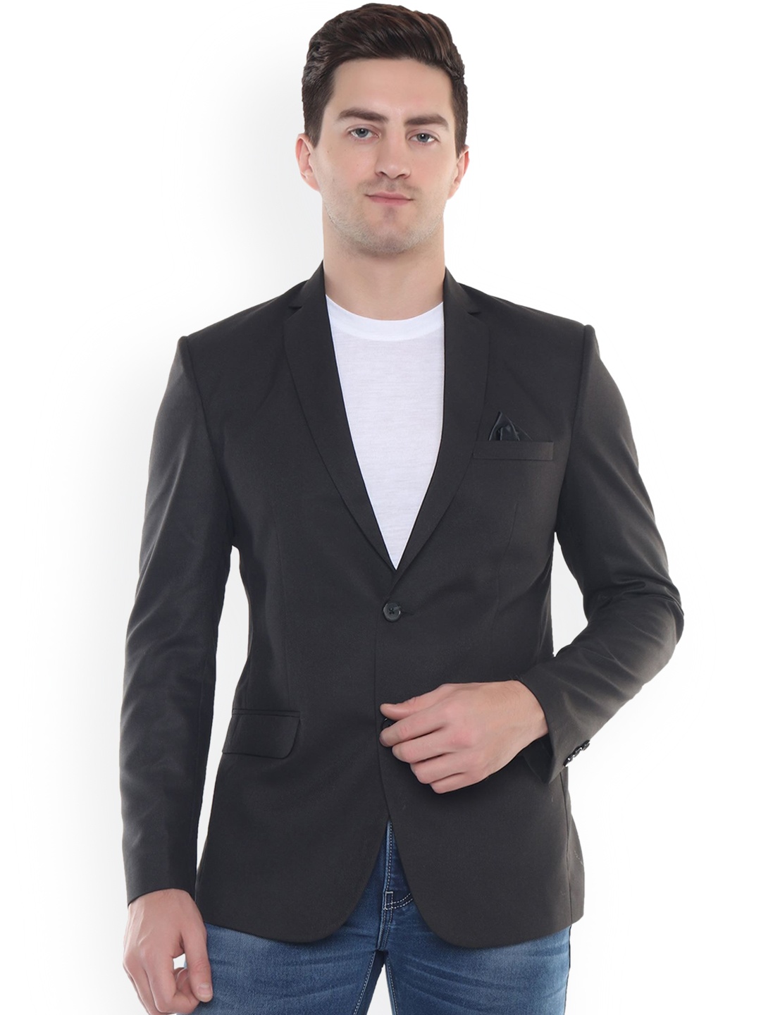 

DKGF FASHION Men Black Solid Single-Breasted Casual Blazer