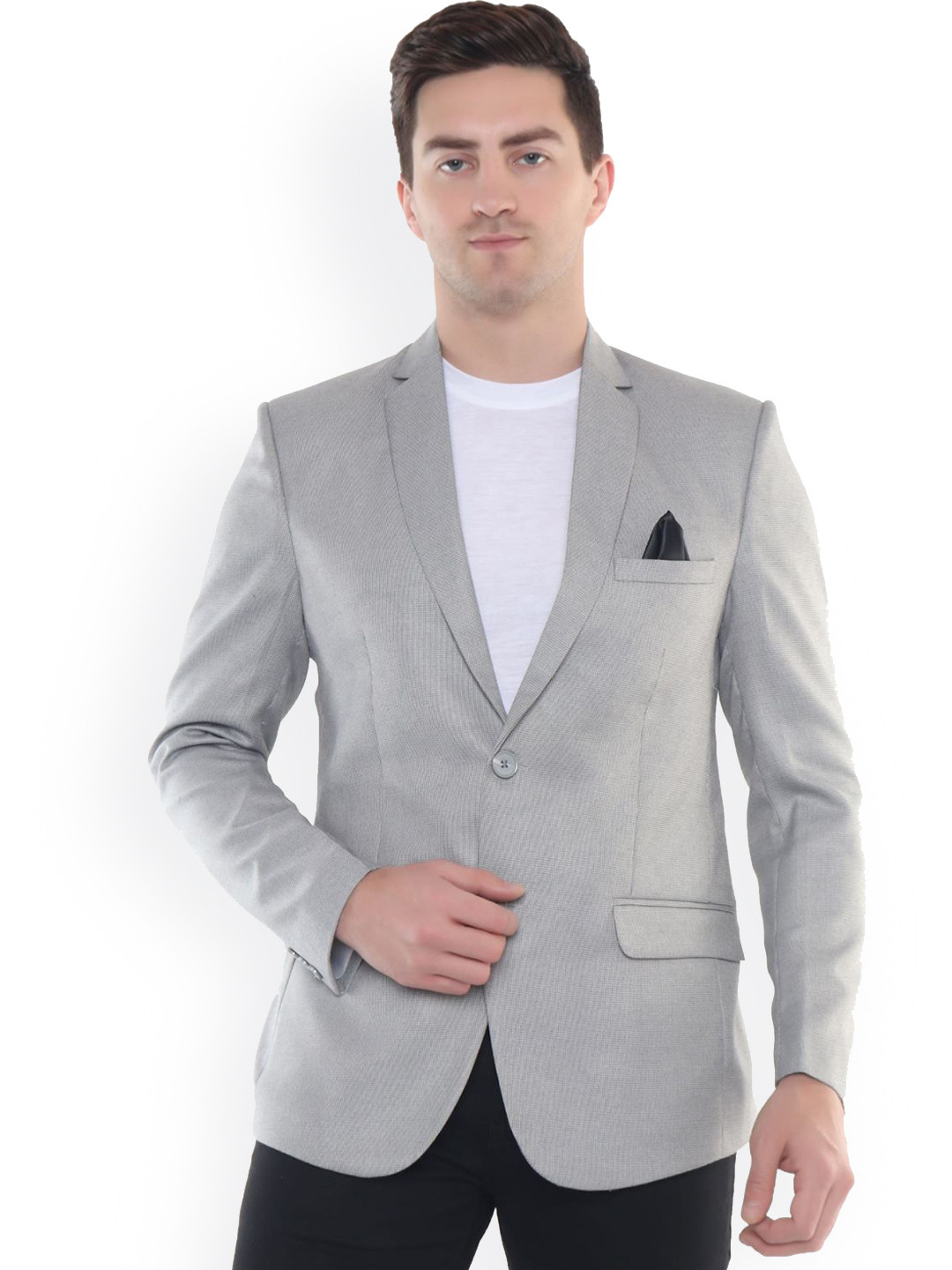 

DKGF FASHION Men Grey Solid Regular-Fit Single Breasted Formal Blazer