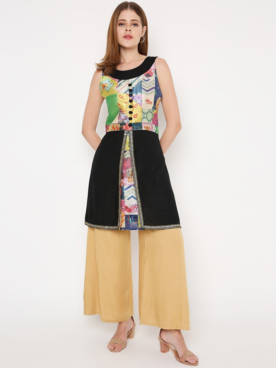 

Peppertree Black & White Viscose Rayon Printed Tunic