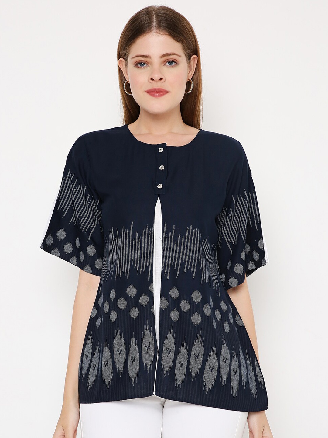 

Peppertree Blue & White Viscose Rayon Printed Tunic
