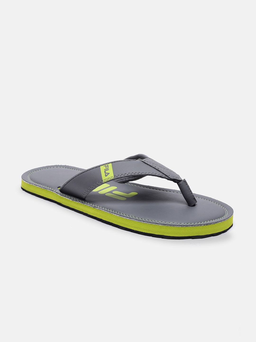 

FILA Men Grey & Lime Green Printed Rubber Thong Flip-Flops