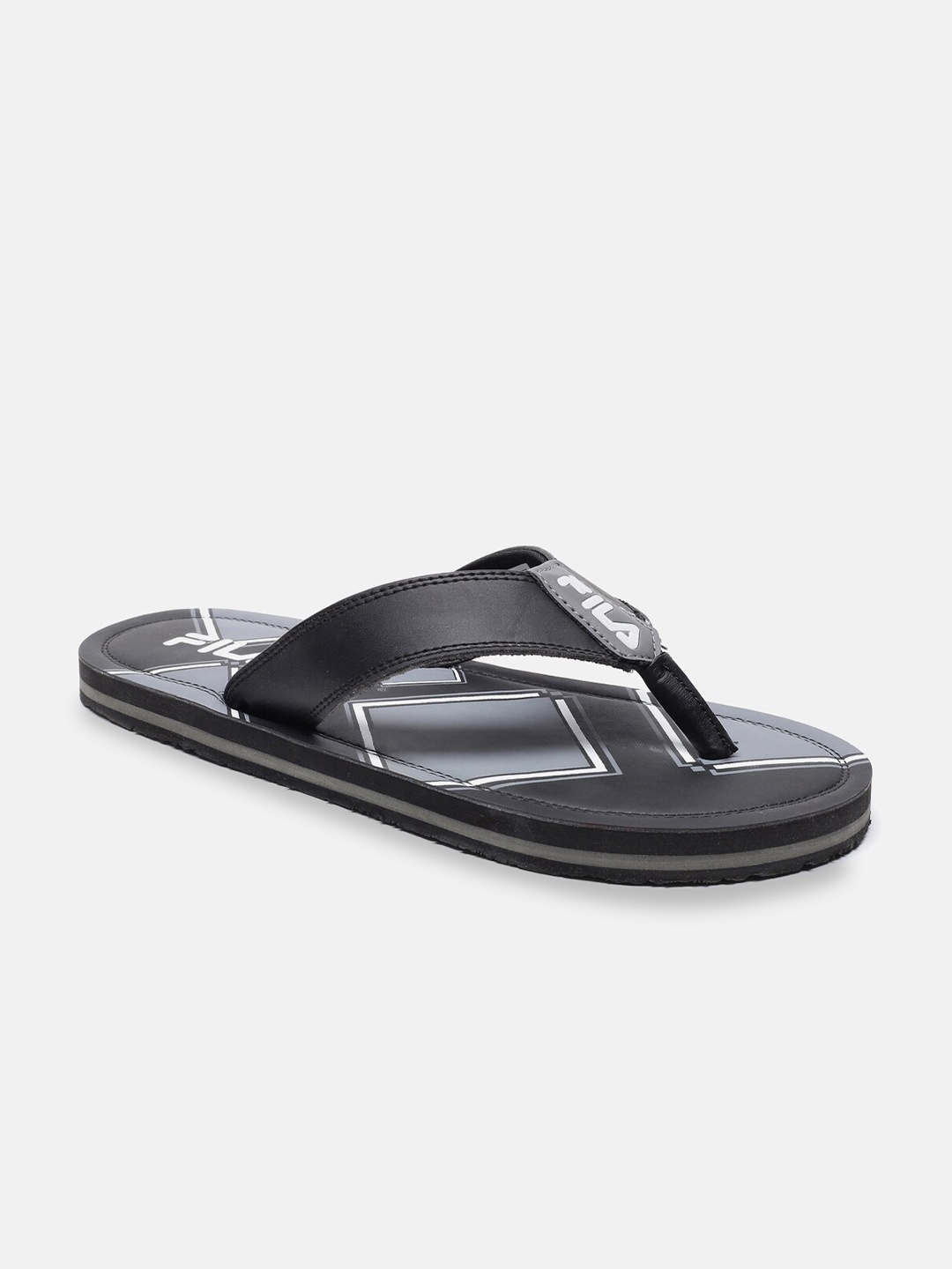 

FILA Men Black & White Printed Lipek 2 Lifestyle Rubber Thong Flip-Flops