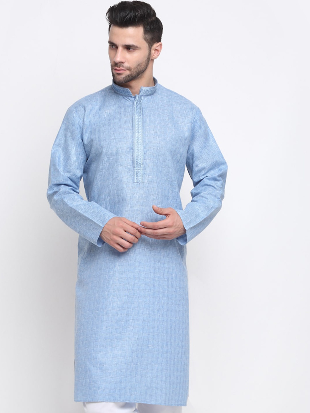

KRAFT INDIA Men Blue Solid Pure Cotton Straight Kurta