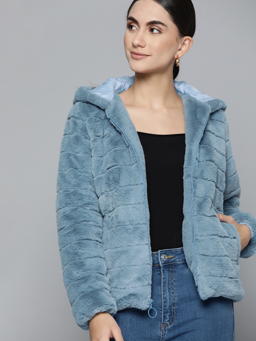 

Chemistry Women Blue Boucle Jacket