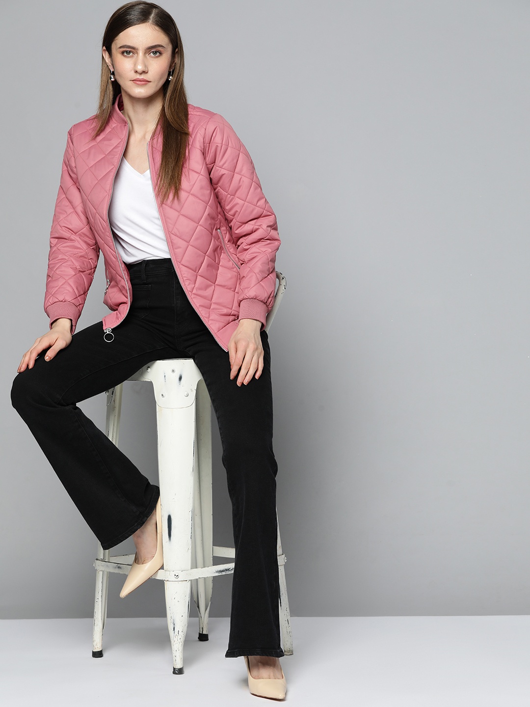 

Chemistry Women Dusty Pink Solid Quilted Jacket, Rose