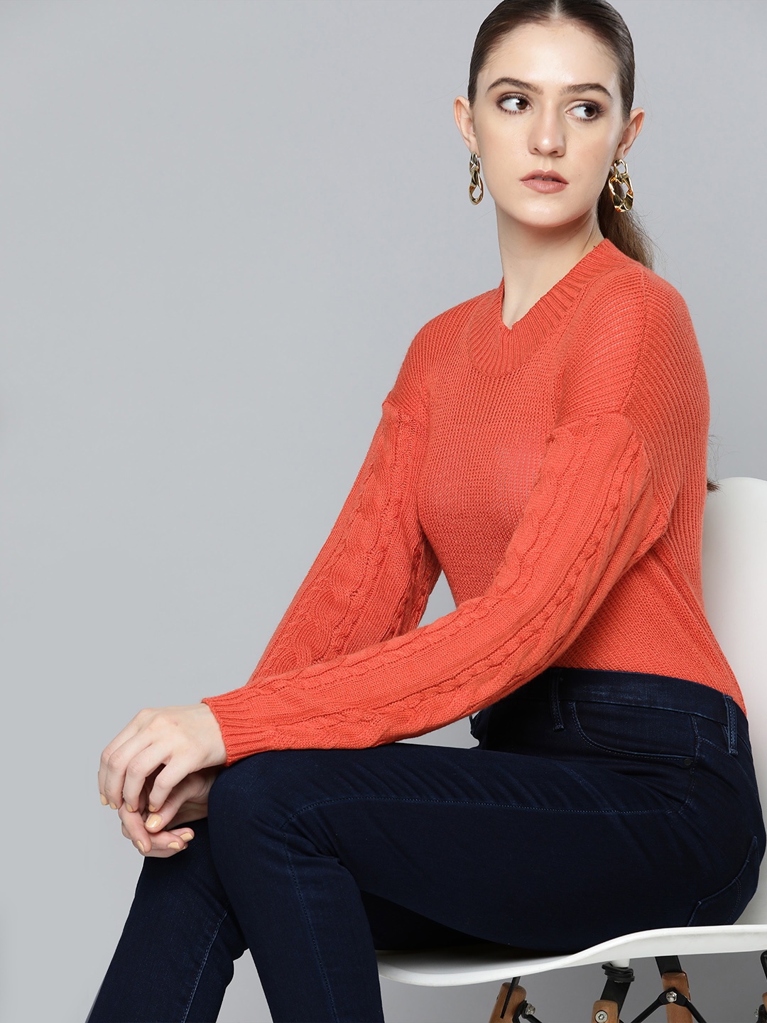 

Chemistry Women Peach-Coloured Acrylic Ribbed Pullover