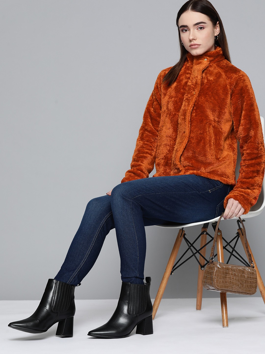 

Chemistry Women Rust Orange Faux Fur Jacket
