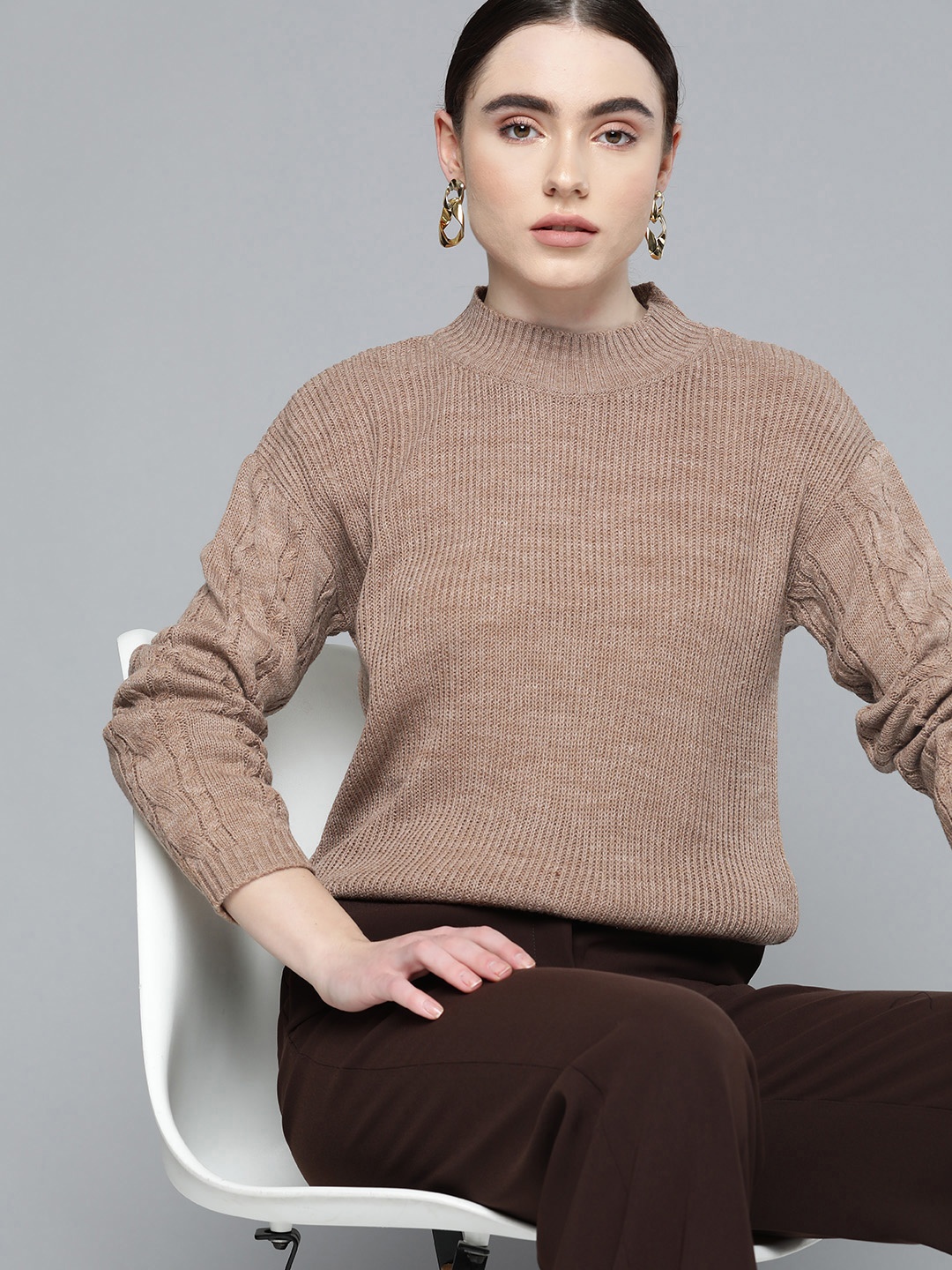 

Chemistry Women Acrylic Knitted Pullover, Brown