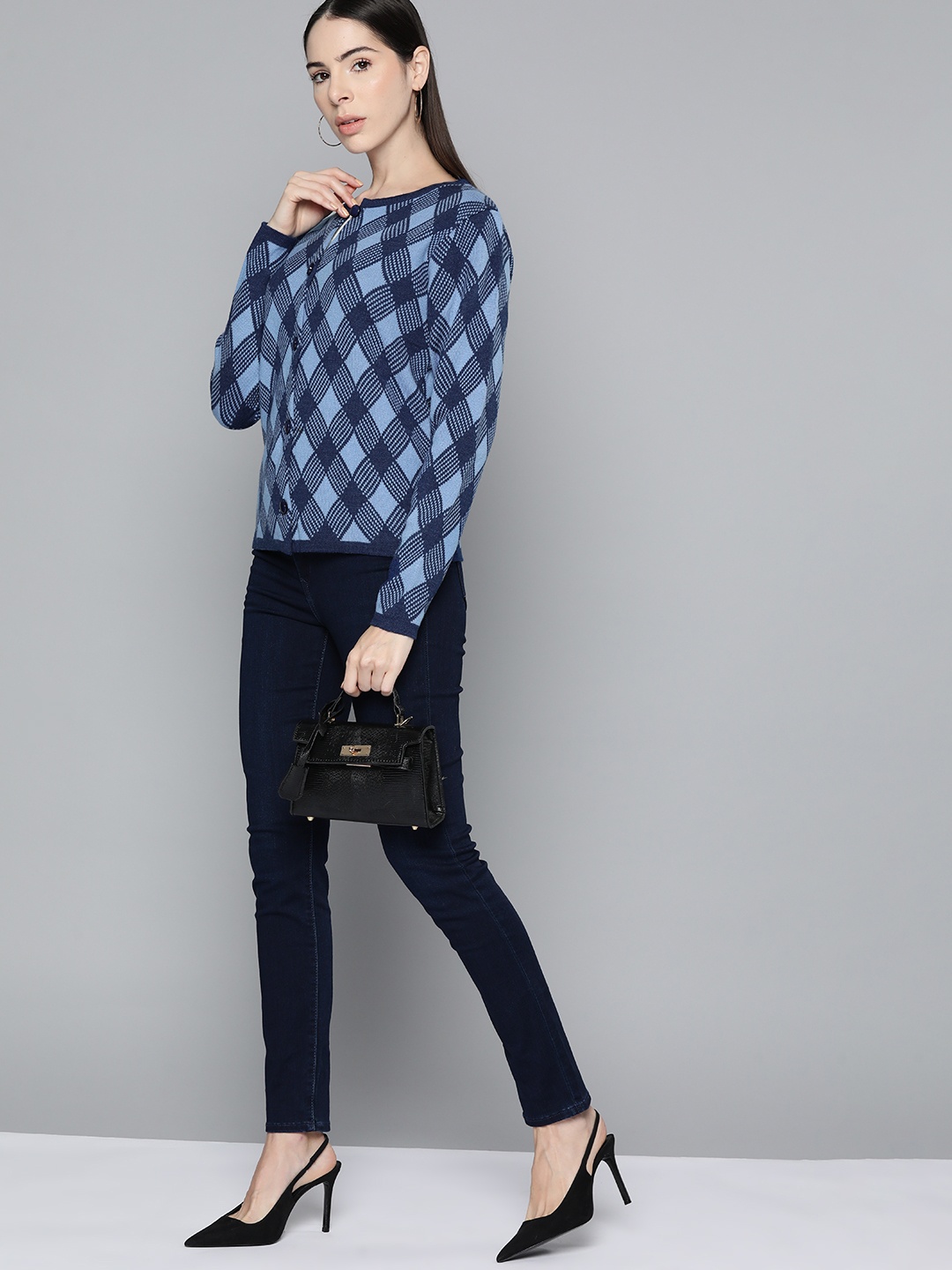 

Chemistry Women Blue Geometric Patterned Cardigan