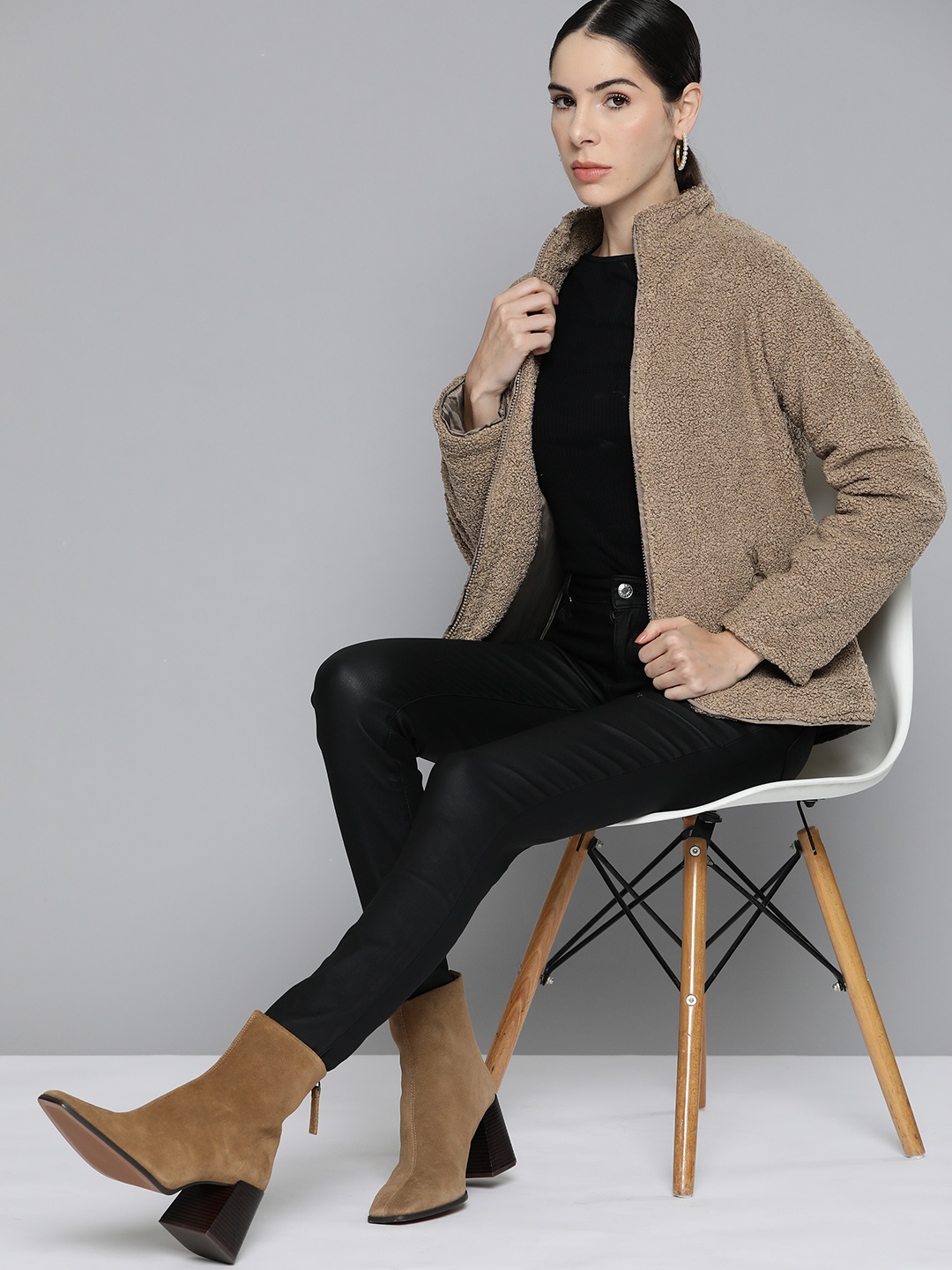 

Chemistry Women Brown Sherpa Open Front Jacket