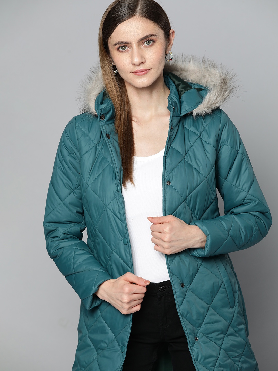 

Chemistry Women Teal Blue Longline Parka Jacket