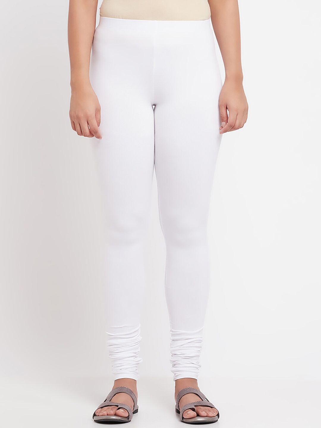 

elleven Solid Cotton Churidar Leggings, White