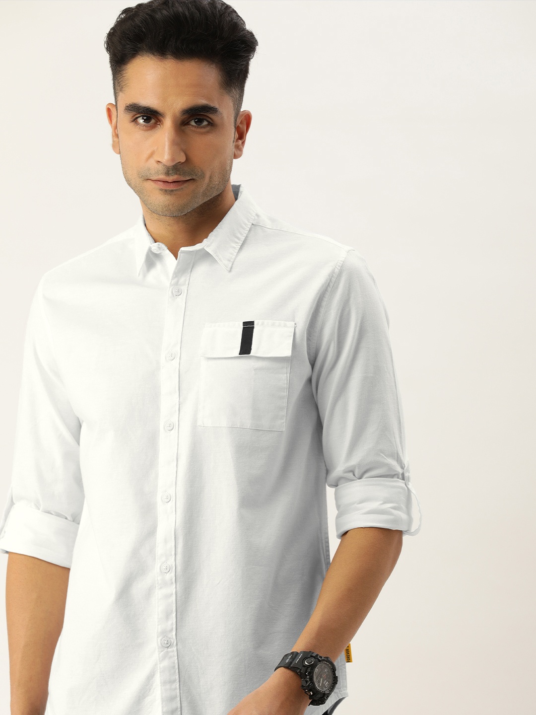 

FOREVER 21 Men White Solid Regular Fit Casual Shirt