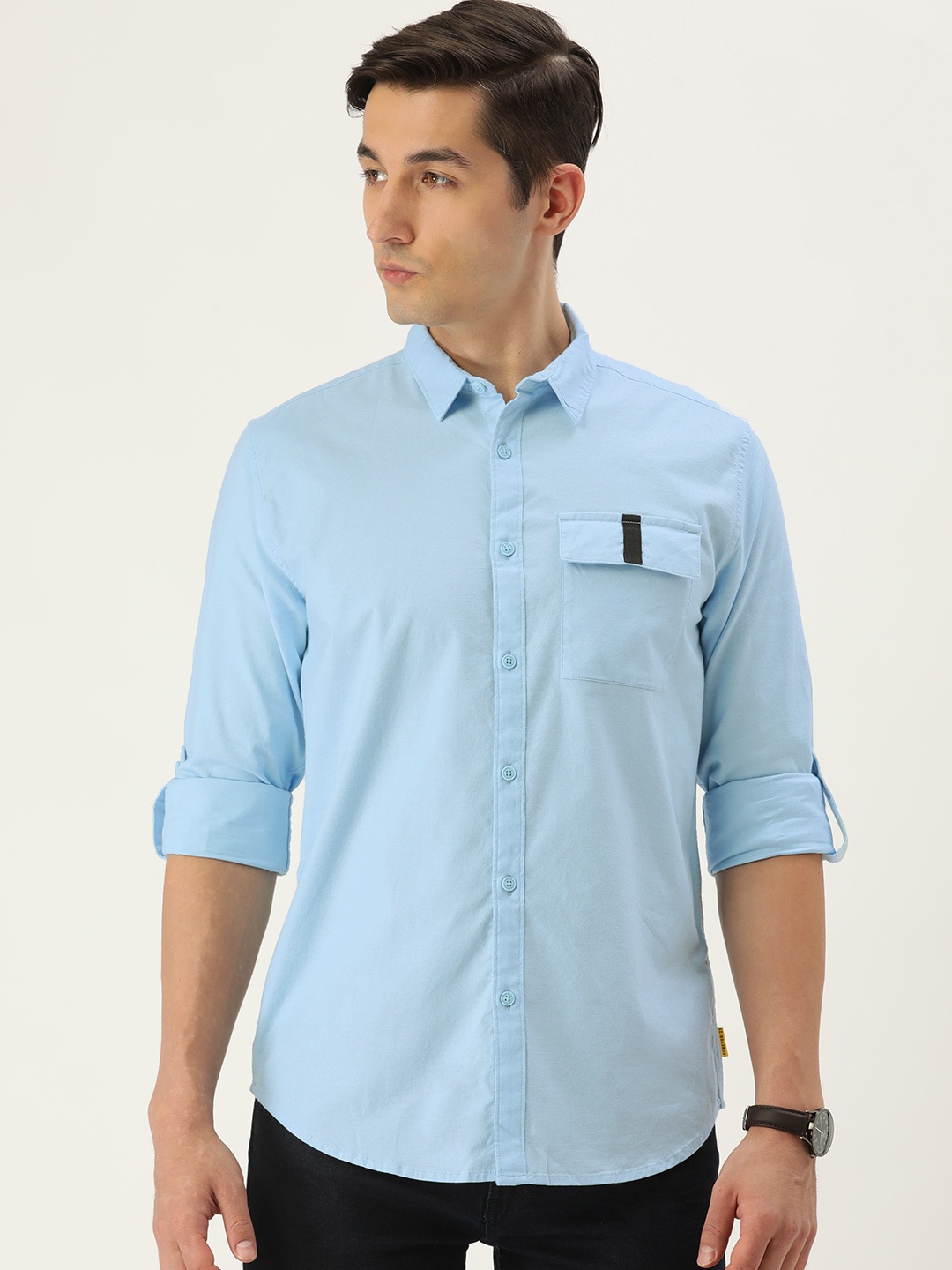 

FOREVER 21 Men Light Blue Solid Regular Fit Pure Cotton Casual Shirt