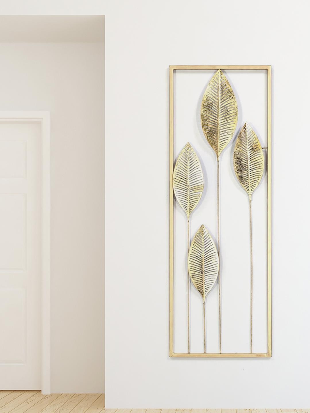 

Athome by Nilkamal Gold-Toned Textured Iron Leaf Long Panel Wall Decor