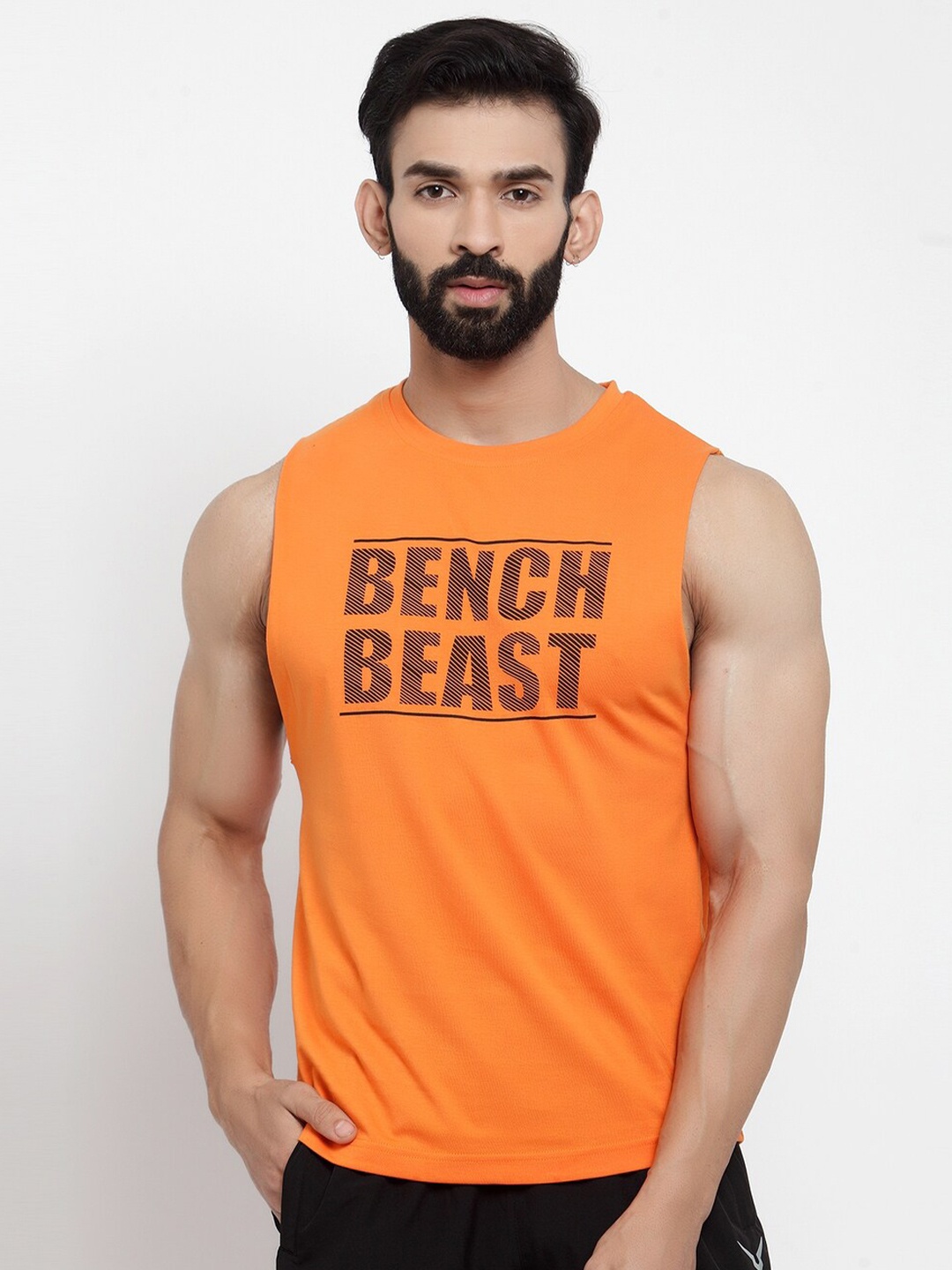 

Invincible Men Orange Typography Printed Slim Fit T-shirt