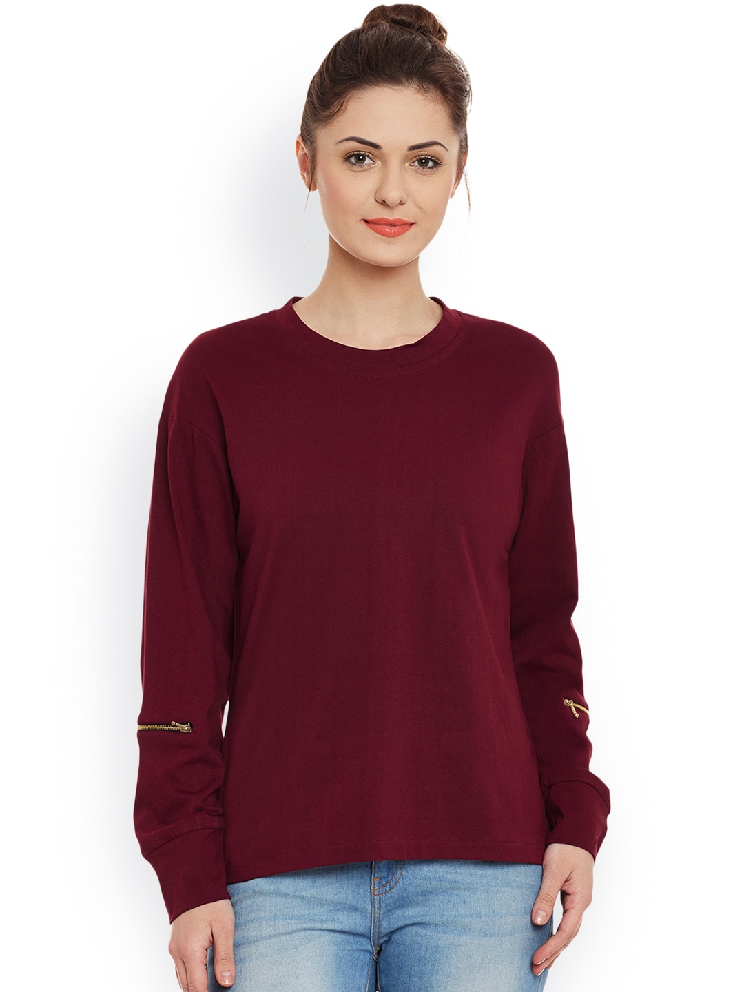 

Miss Chase Maroon Round Neck Pure Cotton Top