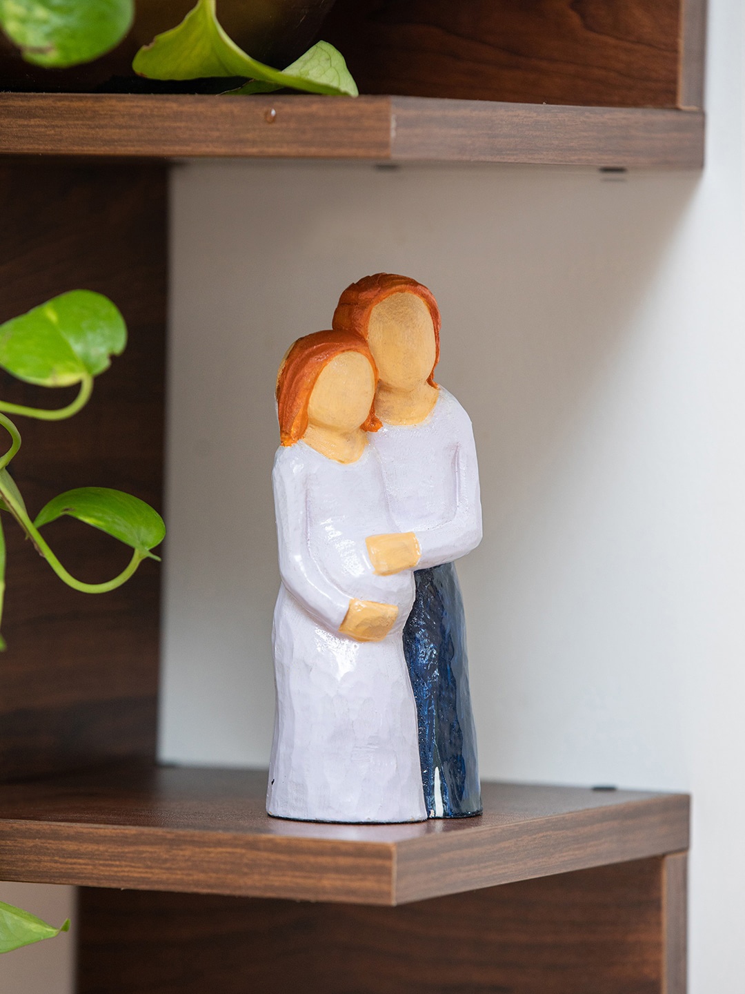 

ExclusiveLane White Navy Blue Expecting Mother Wooden Showpiece