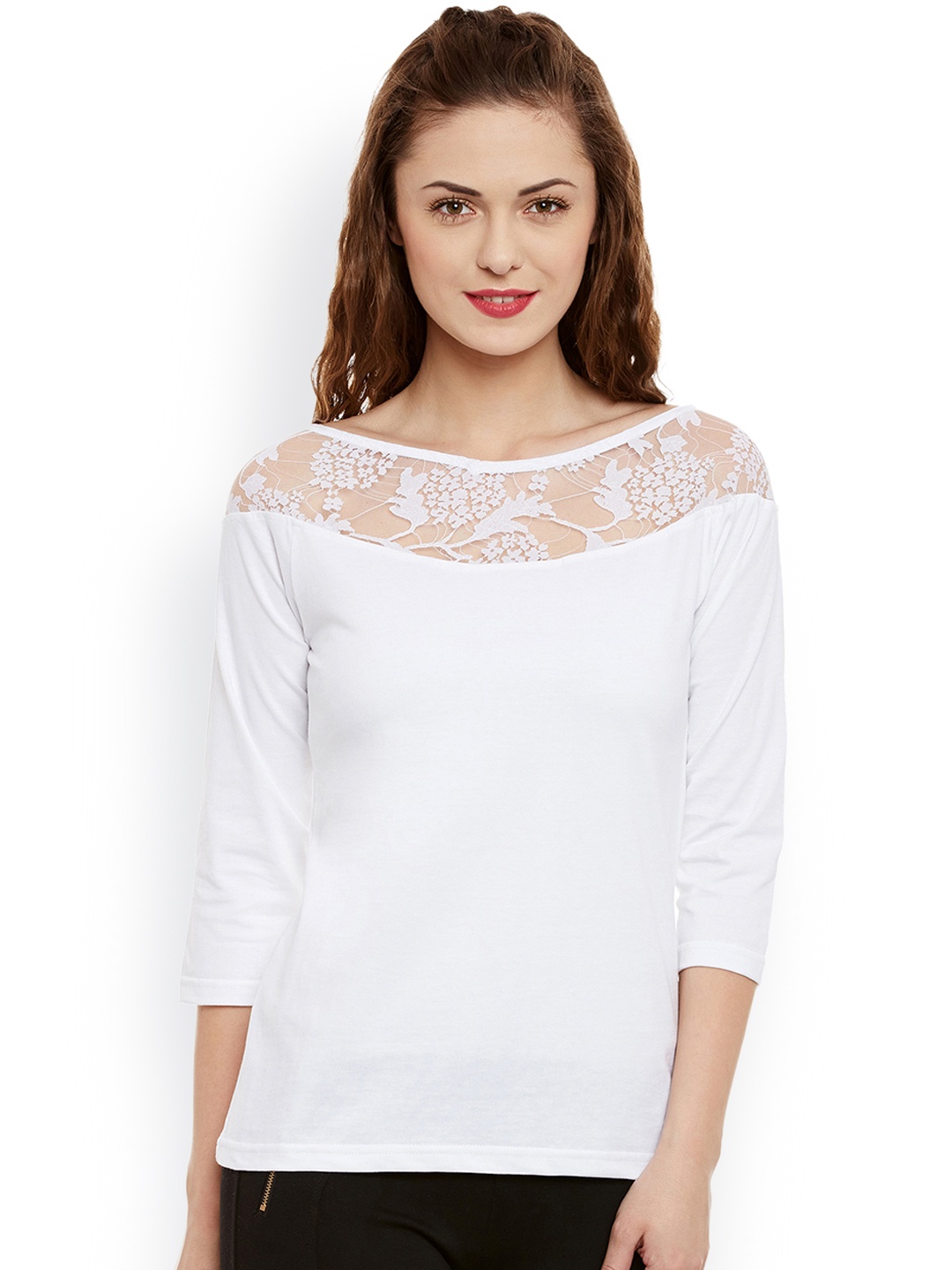

Miss Chase White Pure Cotton Top with Lace Deatil